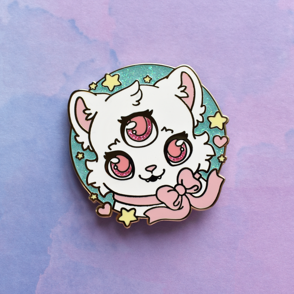 3 Eyed Cat Enamel Pin – Bright Bat Design