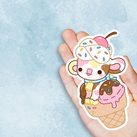 Sundae the Ice Cream Cow Vinyl Sticker