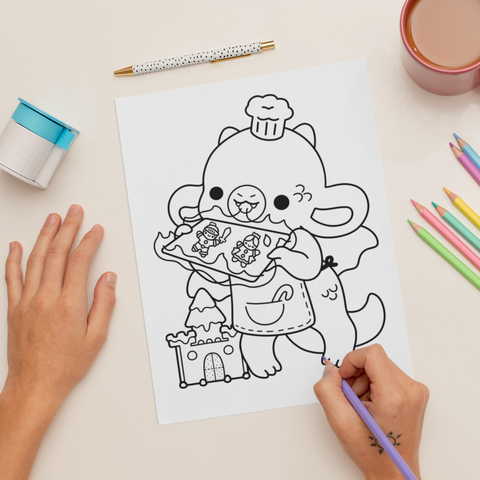 Gingerbread Dragon Coloring Page ( Digital Download )