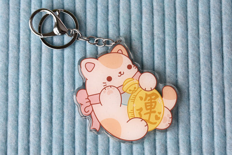 Lucky Cat Maneki Neko Charm Keychain